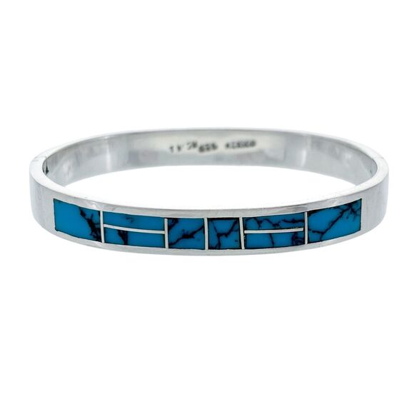 Vintage Mexican Taxco TM-39 Sterling Silver 925 Dyed Howlite Bangle Bracelet 7" - Picture 1 of 8